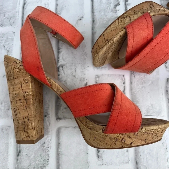 Mix No. 6 Latika Women Open Toe Orange Platform Chunky Heel Sandal. Size: 8 - Picture 7 of 11